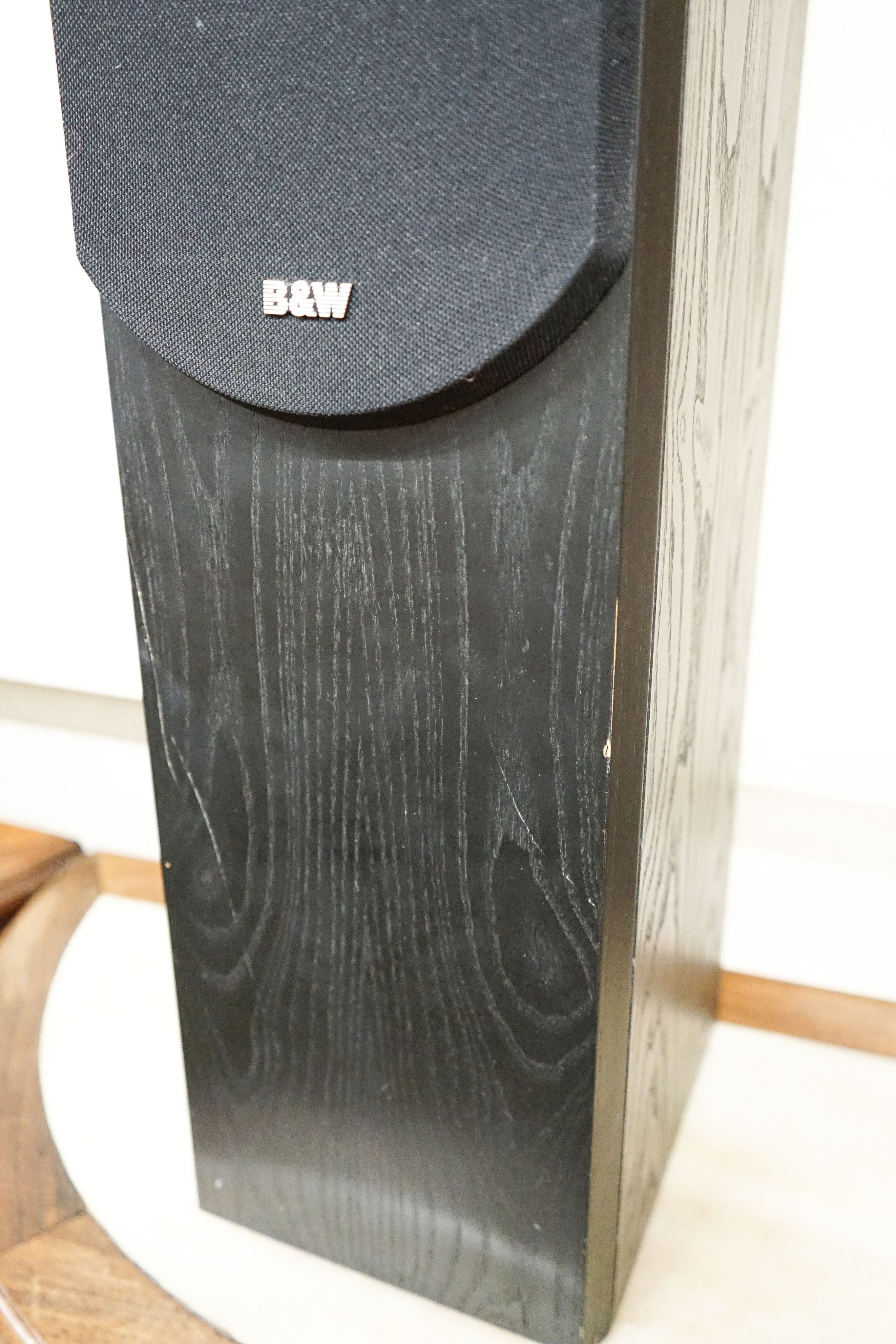 A pair of Bowers and Wilkins Black Ash loud speakers, height 82cm